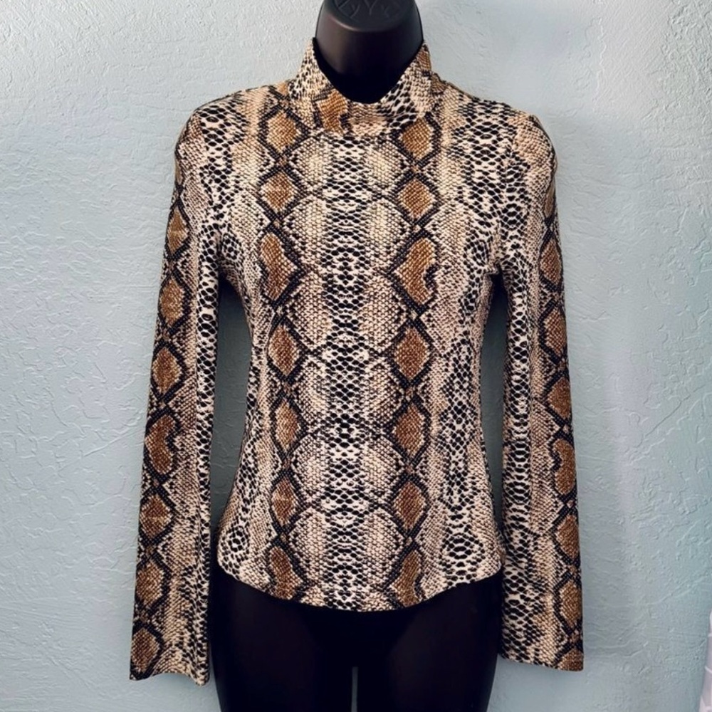 SHEIN Black and Brown Snake Print Bodycon Pullover Shirt Size Small